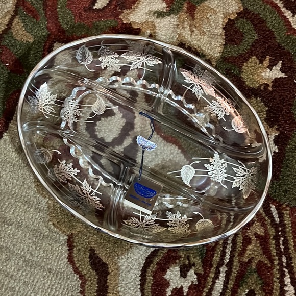 Vintage MCM SILVER CITY GLASS CO Sterling on Crystal Serving Tray Floral Design - Picture 3 of 17